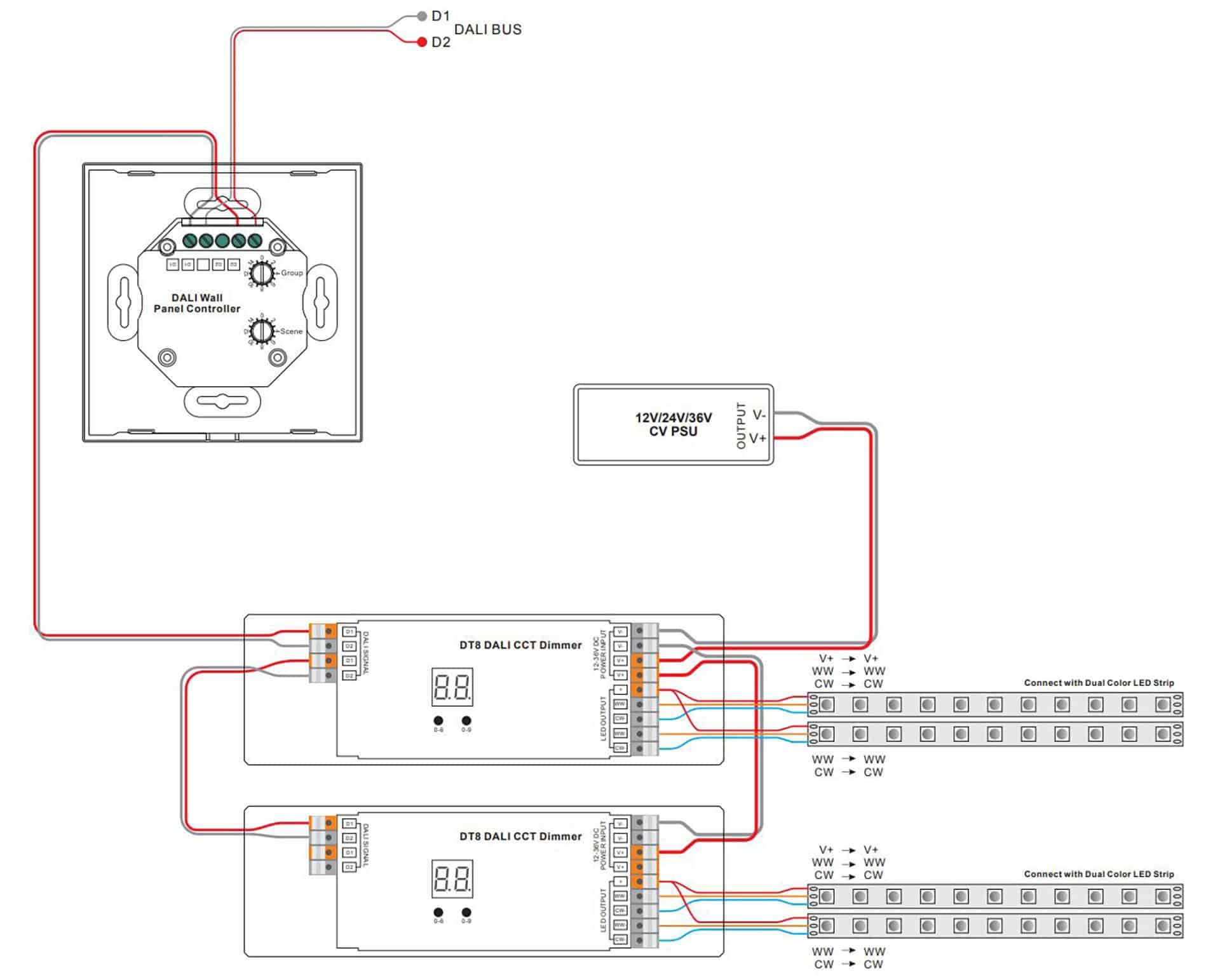 nastavljiv bel dt8 dali povezovalni diagram