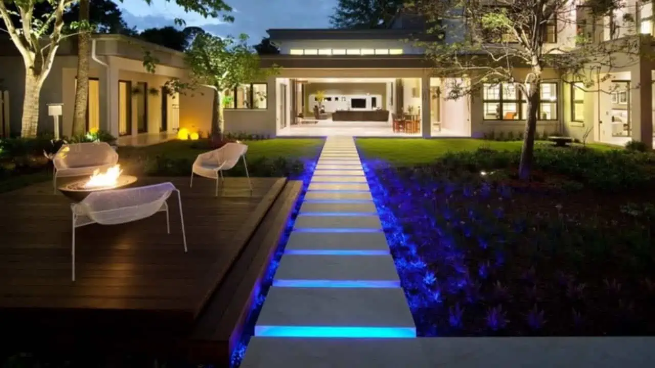 create a watery pathway with blue lights