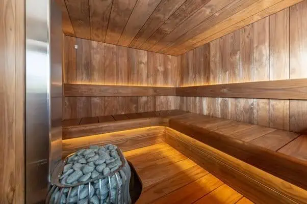 led strip lights under the sauna benches