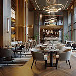 Modern upscale restaurant with elegant interior dining area.
