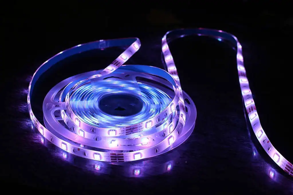 LED light strips glowing in purple.