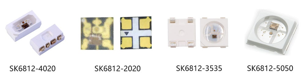 Various SK6812 LED chip types for electronics and lighting.