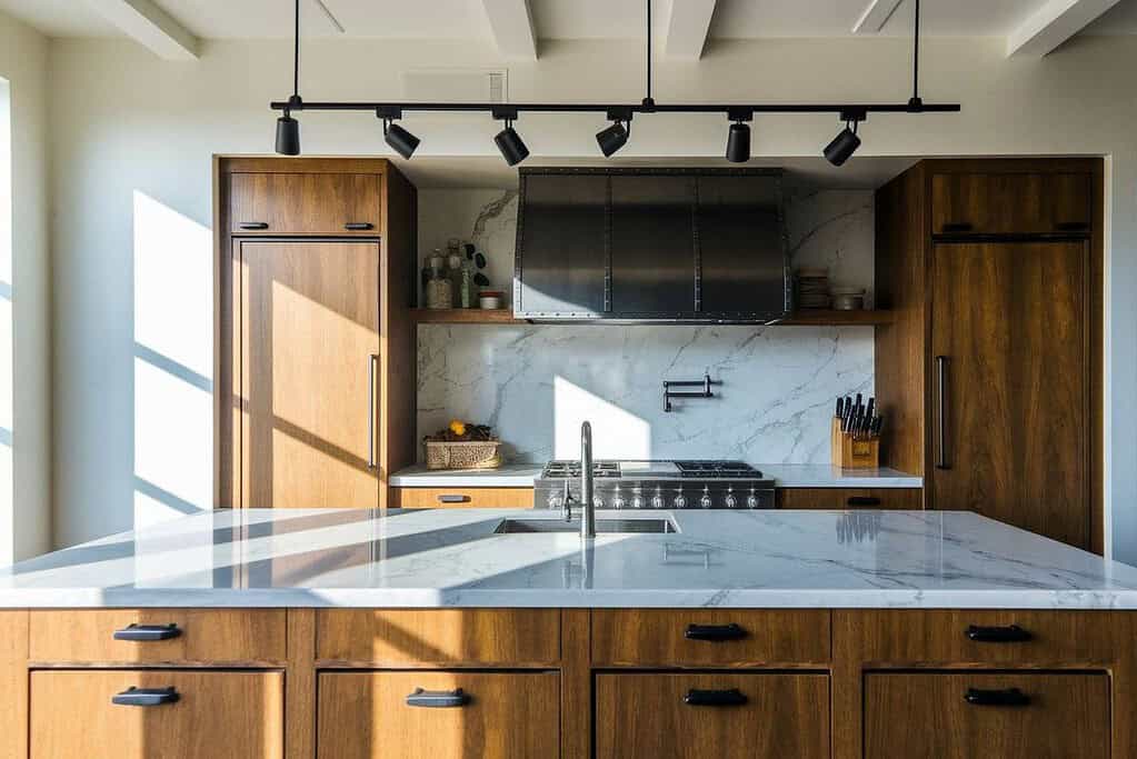 installing track lights above the kitchen island
