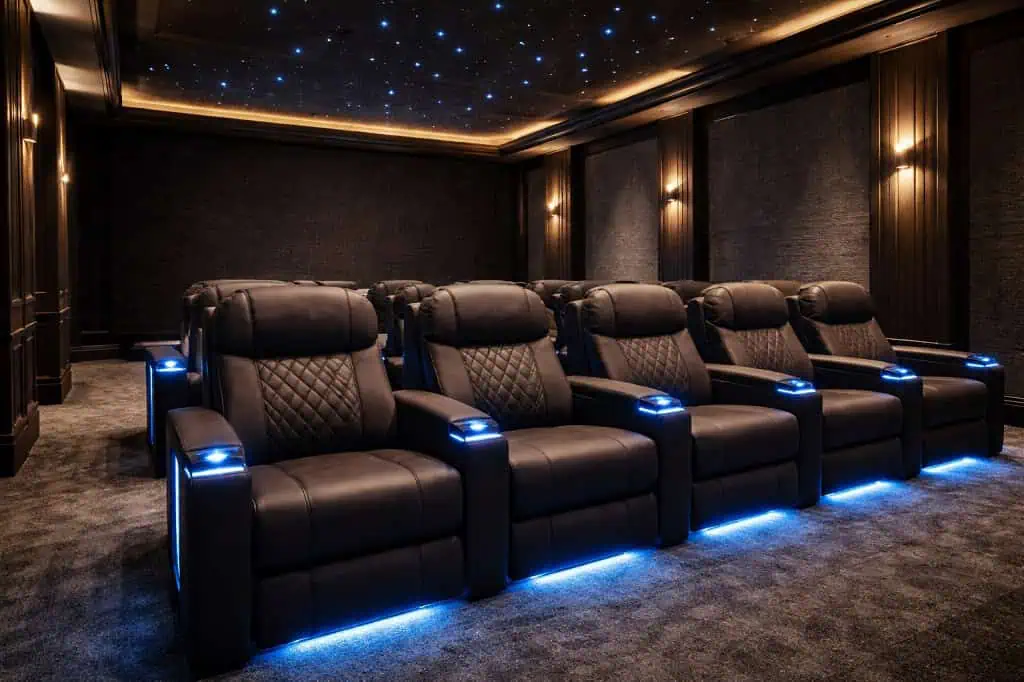 Iluminación de los reposabrazos en los asientos del teatro